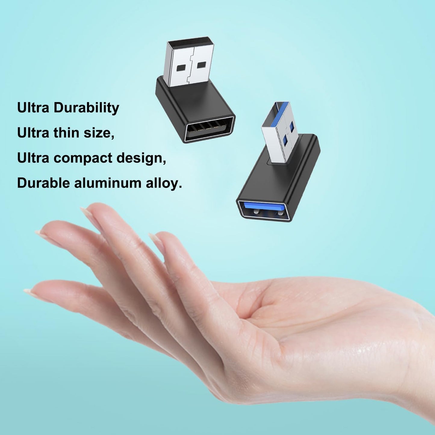 AreMe 90 Degree USB 3.0 Adapter 4 Pack, Up and Down Angle, Left and Right Angle USB A Male to Female Converter Extender for PC, Laptop, USB A Charger, Power Bank and More (Black)