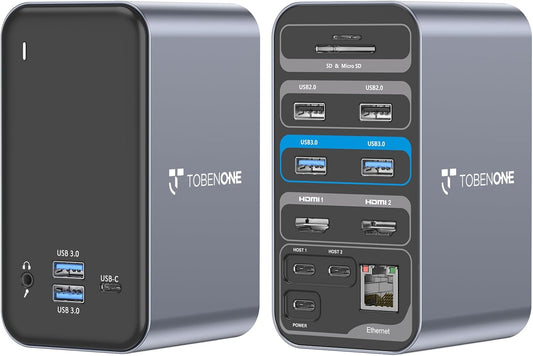 USB C Docking Station Dual Monitor for MacBook Pro, 15 in 2 USB C Laptop Docking Station Dual Monitor HDMI for MacBook Pro/Air with 2 4K HDMI Display, 6 USB A,USB C, SD&Micro SD,LAN, 87W PD 3.0