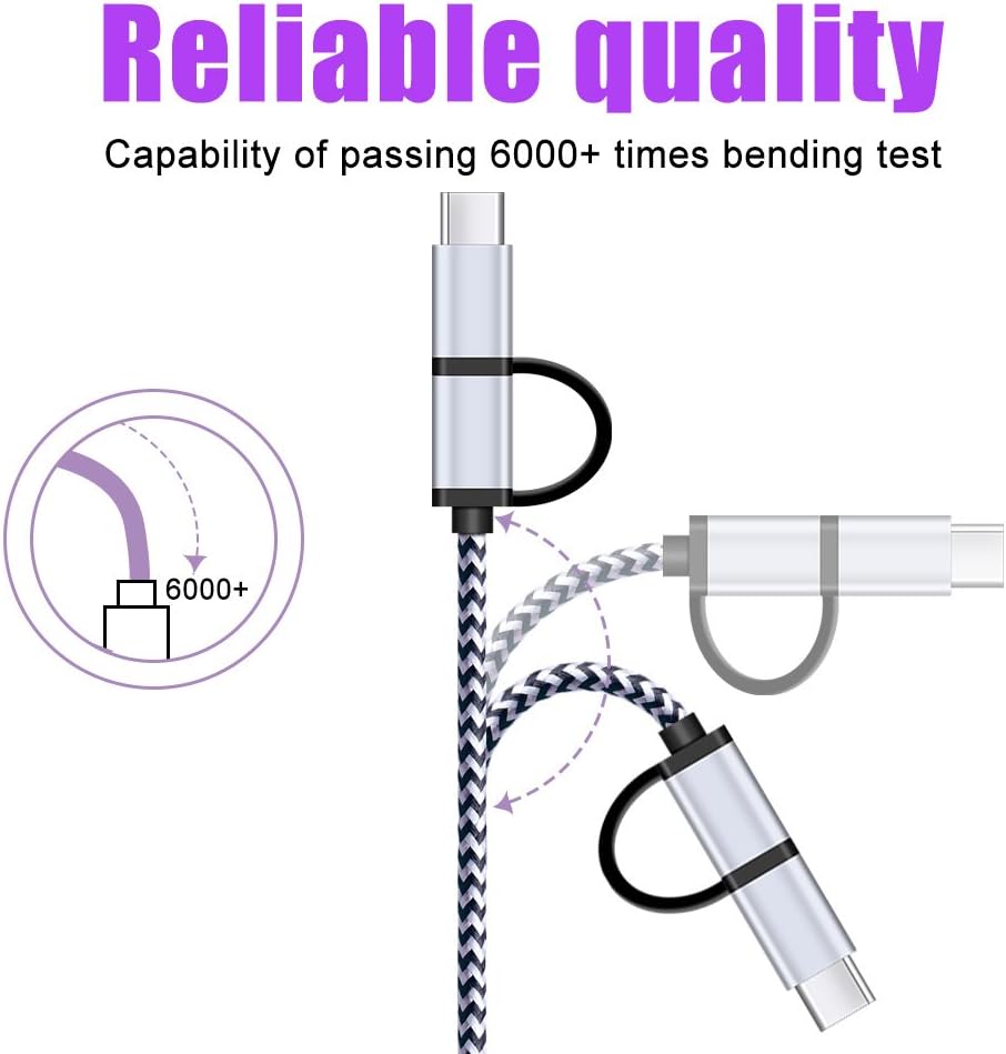 USB C Cable, SIXSIM 3Pack 6Ft 2 in 1 Cable Type C Charger Cable Nylon Braided USB A and Micro USB Cable for iPhone 16/16 Pro/16 Pro Max, Samsung Galaxy S24 S23 Ultra S22 S21 Plus, More Android Devices