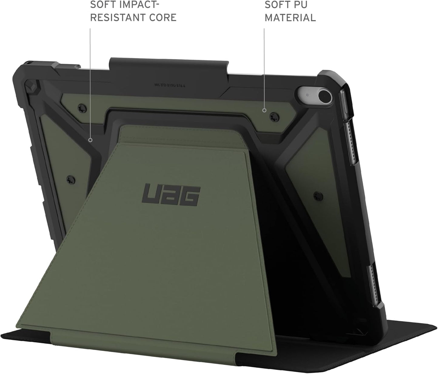 URBAN ARMOR GEAR UAG Designed for iPad Air 13" Case (1st/2nd Gen 2024-2025) M3 A3268 A3269 - Rugged Multi-Angle Viewing Folio Protective Cover w/Pencil Holder & Adjustable Stand, Metropolis SE Olive
