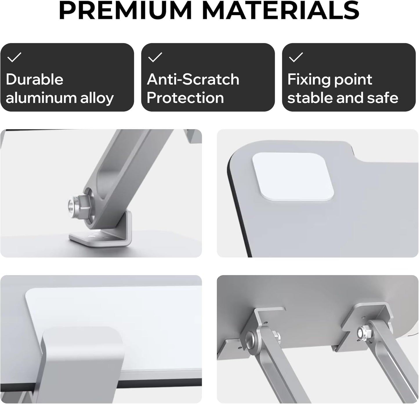 Foldable Aluminum Tablet & Phone Stand — Adjustable Height & Angle, Portable Desk Holder with Anti-Slip Pads for iPad, iPhone, Kindle, Smartphones & Tablets, Helping Reduce Neck and Eye Strain