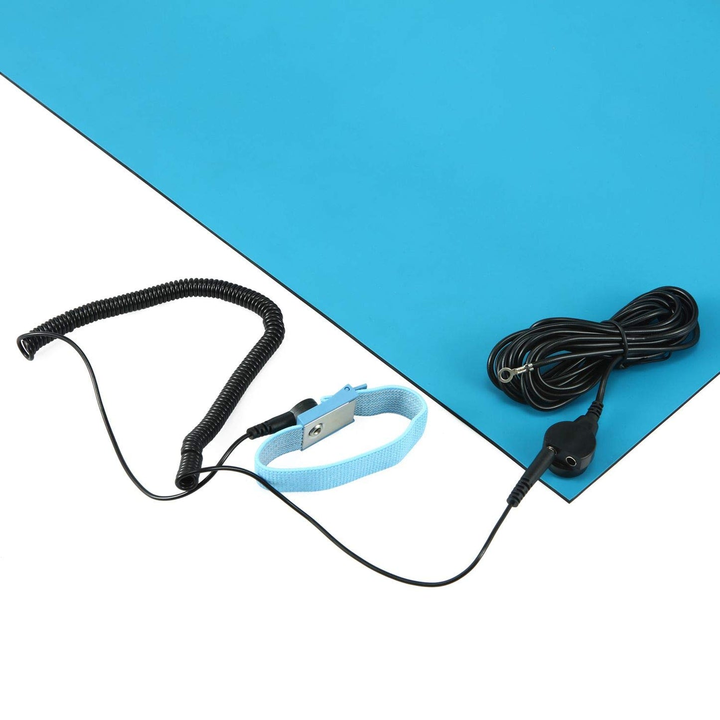 MWRF ESD Mat Kit with Wrist Strap and Grounding Cord (2 FT x 3 FT x 0.12 Inch, Blue)