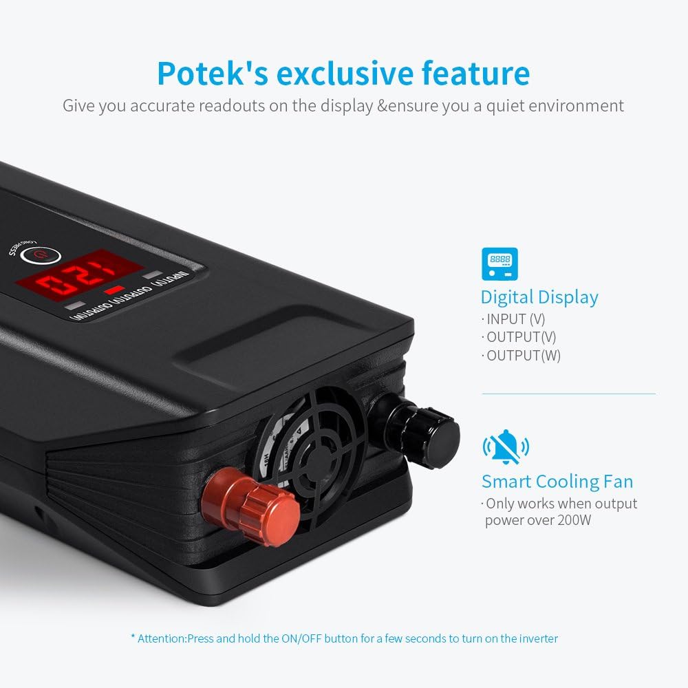Potek 500w power inverter DC 12V to AC 110V Car Adapter with 2 5V/2A usb charging output