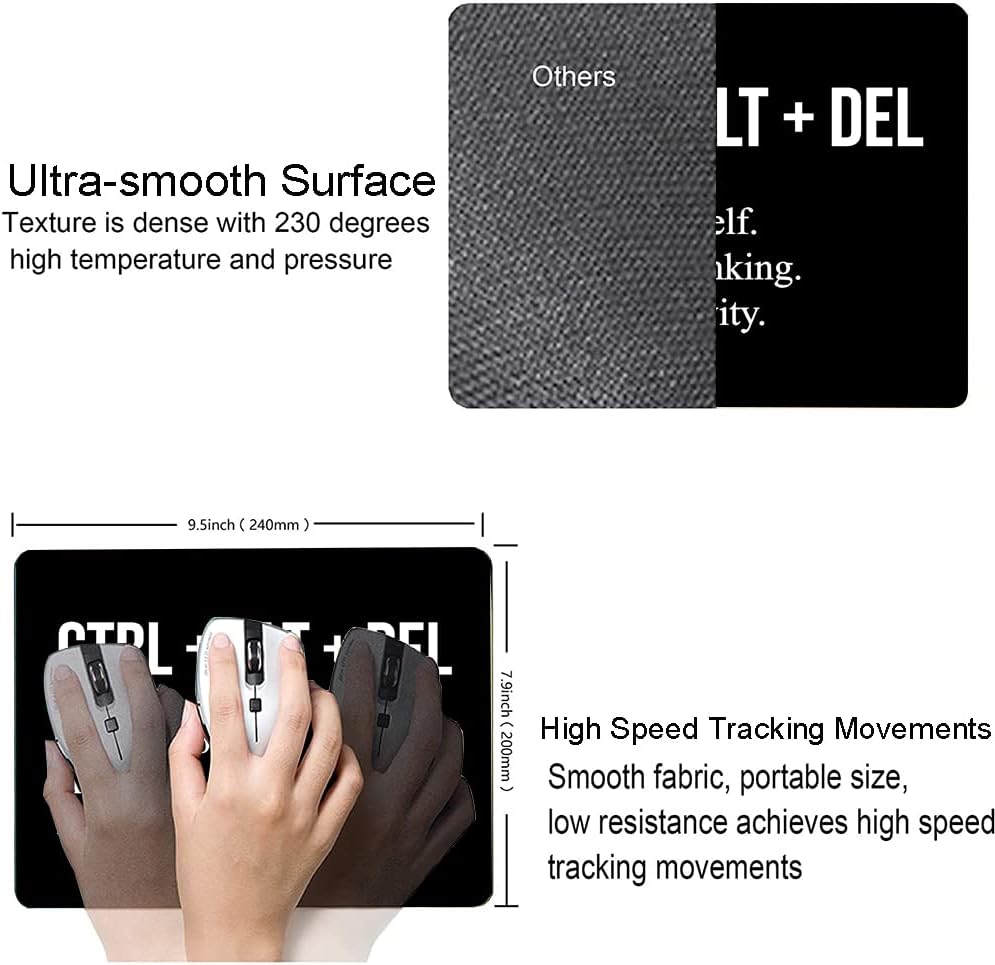 Motivational Mouse Pad, Black Inspirational Mouse Pad with Designs, Square Mouse Mat Waterproof Mousepad Non-Slip Rubber Base Mouse Pads for Office Laptop