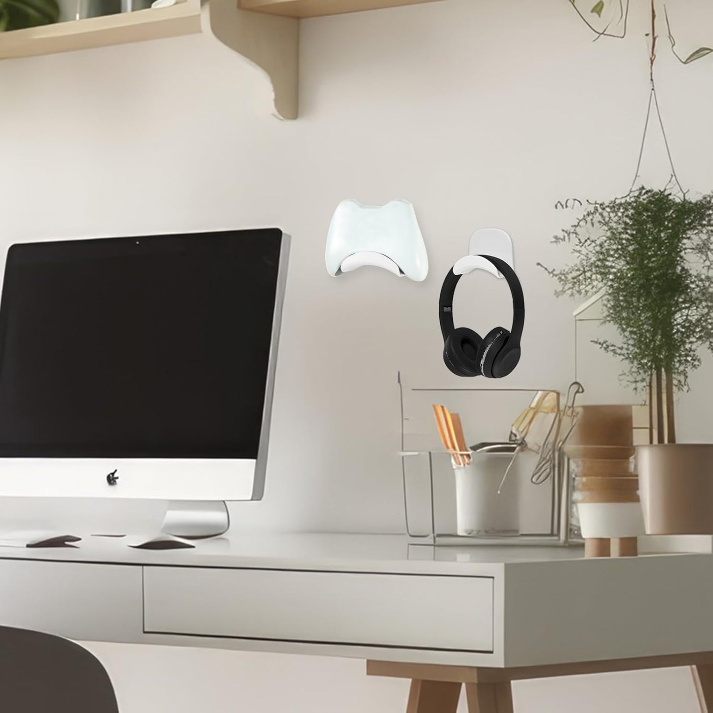 30 Pcs Headset Wall Holder Adhesive Gaming Headset Holder Hooks for Wall Mounting Strong Universal Holder Hooks for Headsets, Game Pads, Hats, Closets, Doors