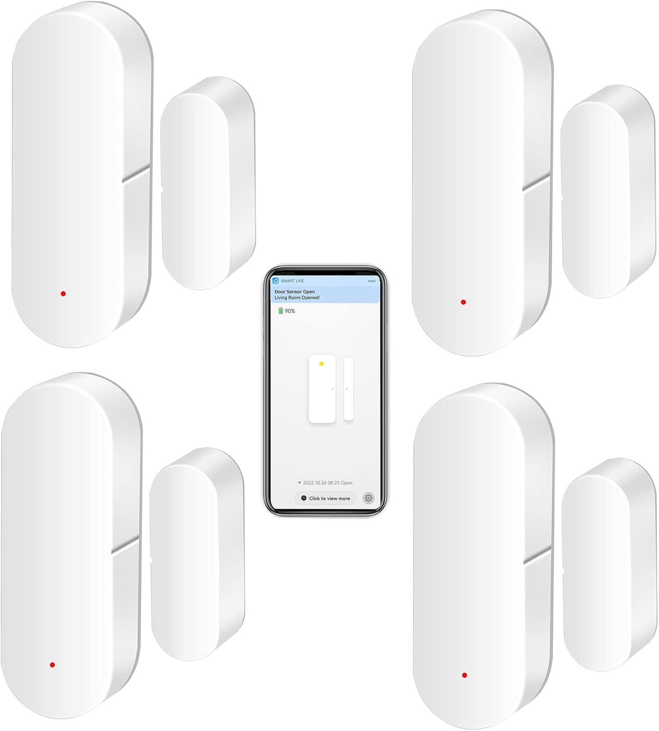 WiFi Door Sensor: Smart Door Open/Closed Detectors, Wireless Window Sensor with App Notification Alert, Contact Sensor for Home Security, Compatible with Alexa Google Assistant (4pack)