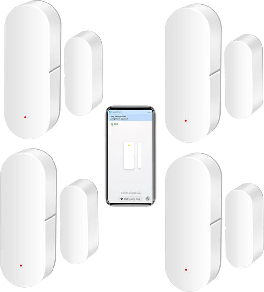 WiFi Door Sensor: Smart Door Open/Closed Detectors, Wireless Window Sensor with App Notification Alert, Contact Sensor for Home Security, Compatible with Alexa Google Assistant (4pack)