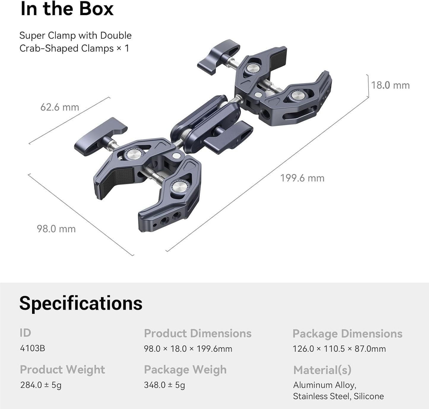 SMALLRIG Double Clamp Mount, Umbrella Clamp, Super Clamp Arm, for Chair, Pole, Tripod, C Stand, Handlebar, All Metal Max Load Capacity 3.5kg