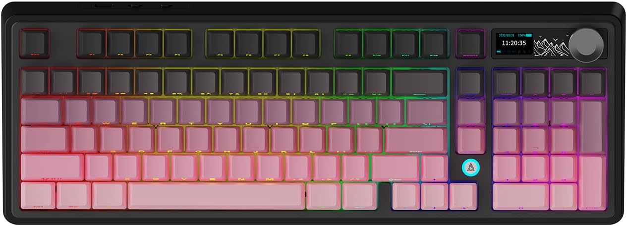 NACODEX Ajazz AK980 Pink Gaming Machanical Keyboard Gift Switch Full Size RGB Gasket Mount 8000mAh Triple Modes Custom Keyboard with Five Layer Pad | Knob Control
