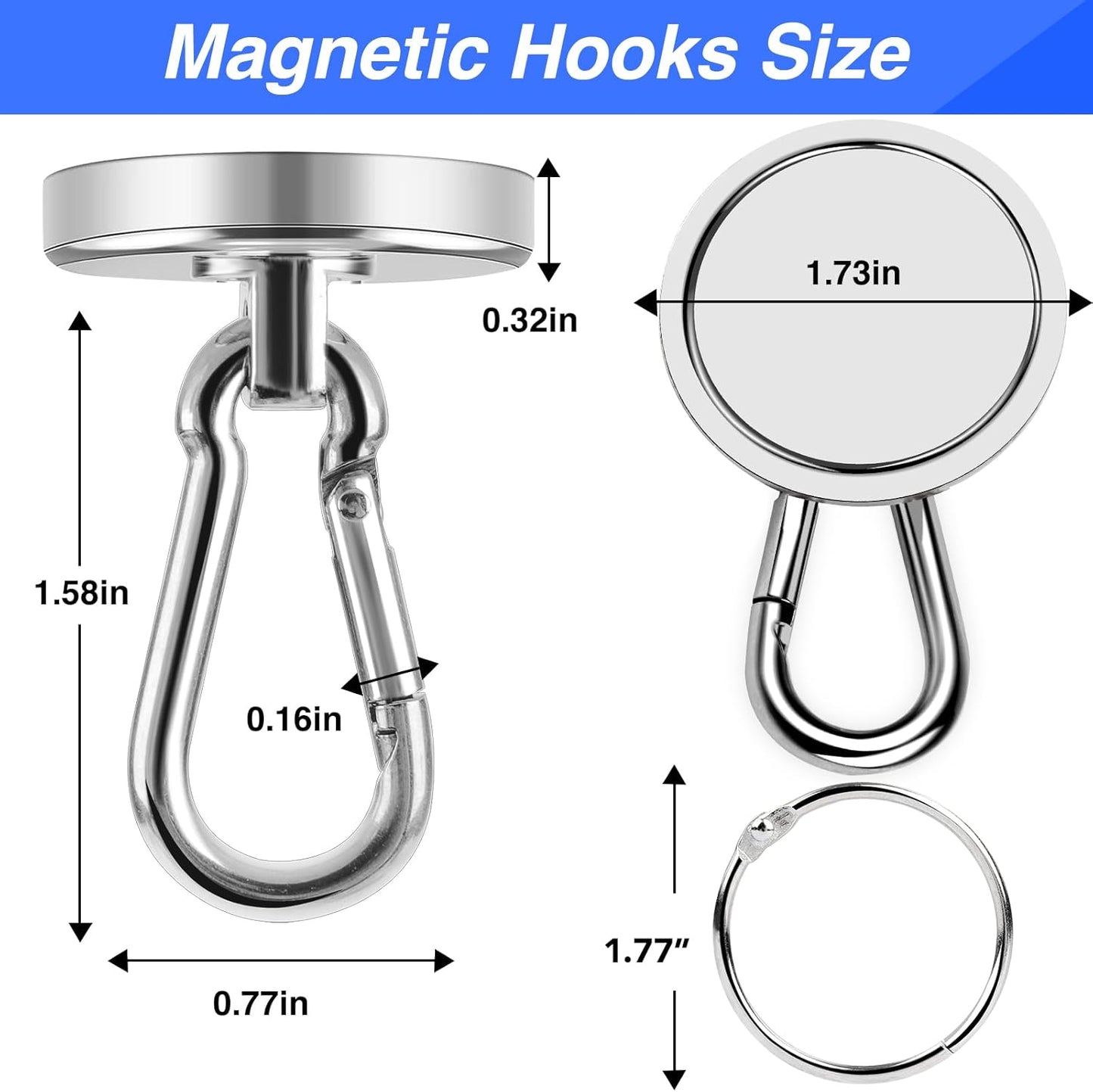 LOVIMAG Magnetic Hooks Heavy Duty, 200LBS+ Super Strong Magnetic Hooks Cruise, Powerful Neodymium Magnets Hook with Swivel Carabiner Hook for Hanging, Kitchen, Cruise Cabins, Grill, Tool Room-2 Pack