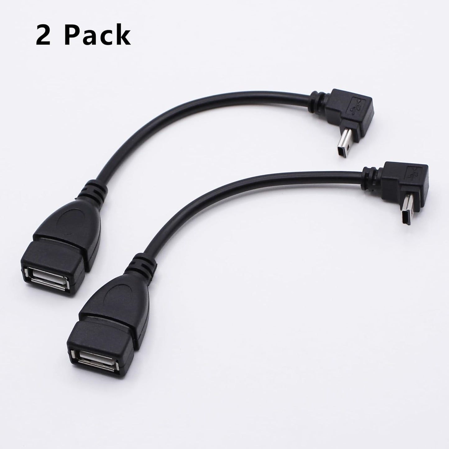 90 Degree Mini USB to USB A OTG Adapter Cable 5.5in Down Angle Mini USB 5-Pin Type B Male to USB Type A Female Adapter Cord for Digital Cameras,Black,14cm(2 Pack,Down)