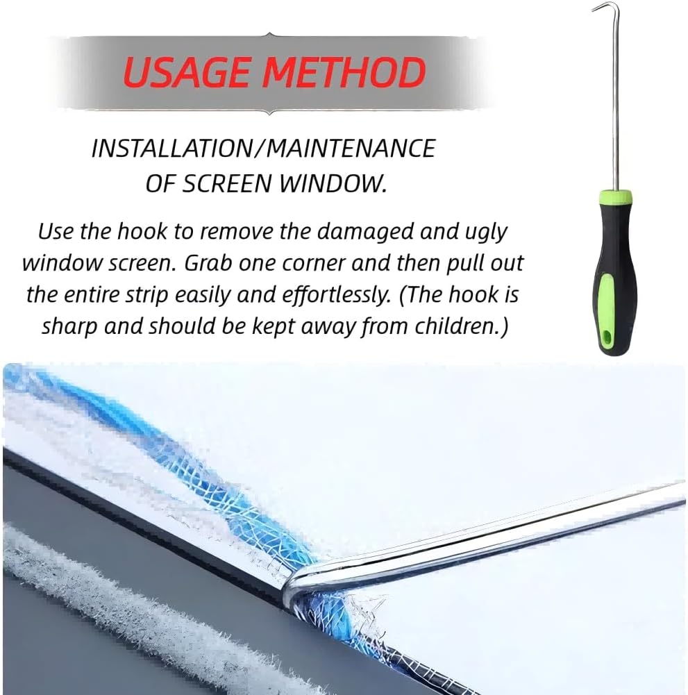 Screen Repair Tool Kit – Includes 2 Types of Screen Roller Tools, 32ft Screen Retainer Spline, and Spline Removal Hook – 4-in-1 Window & Door Mesh Installation Set