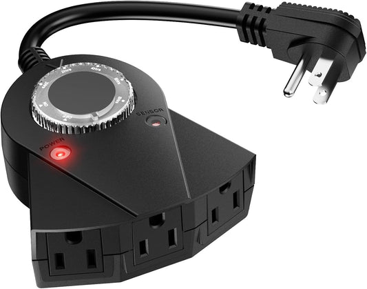 Outdoor Light Timer Waterproof, 24 Hours Plug in Timer with 2, 4, 6 or 8 Hours Countdown Mode, 3 Grounded Dusk to Dawn Electrical Outlet for Outdoor Backyard Garden Patio Lights Christmas Decorations