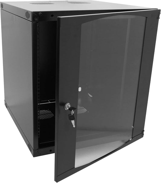 9U Server Cabinet Wall Mount Rack Enclosure with Caster Wheels 2 Server Fans Locking Glass Door Removable Side Panels 19" Network Cabinet 15-18.5" Installation Depth Heavy-Duty Frame(23INCH, 9U)