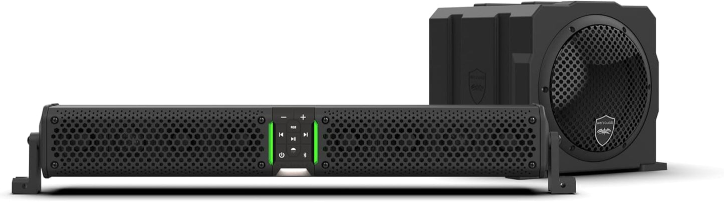 wet sounds Package - Black Stealth XT-6, 6 Speaker High Powered Sound Bar w/Remote and AS-10 10" 500 Watt Powered Stealth Subwoofer