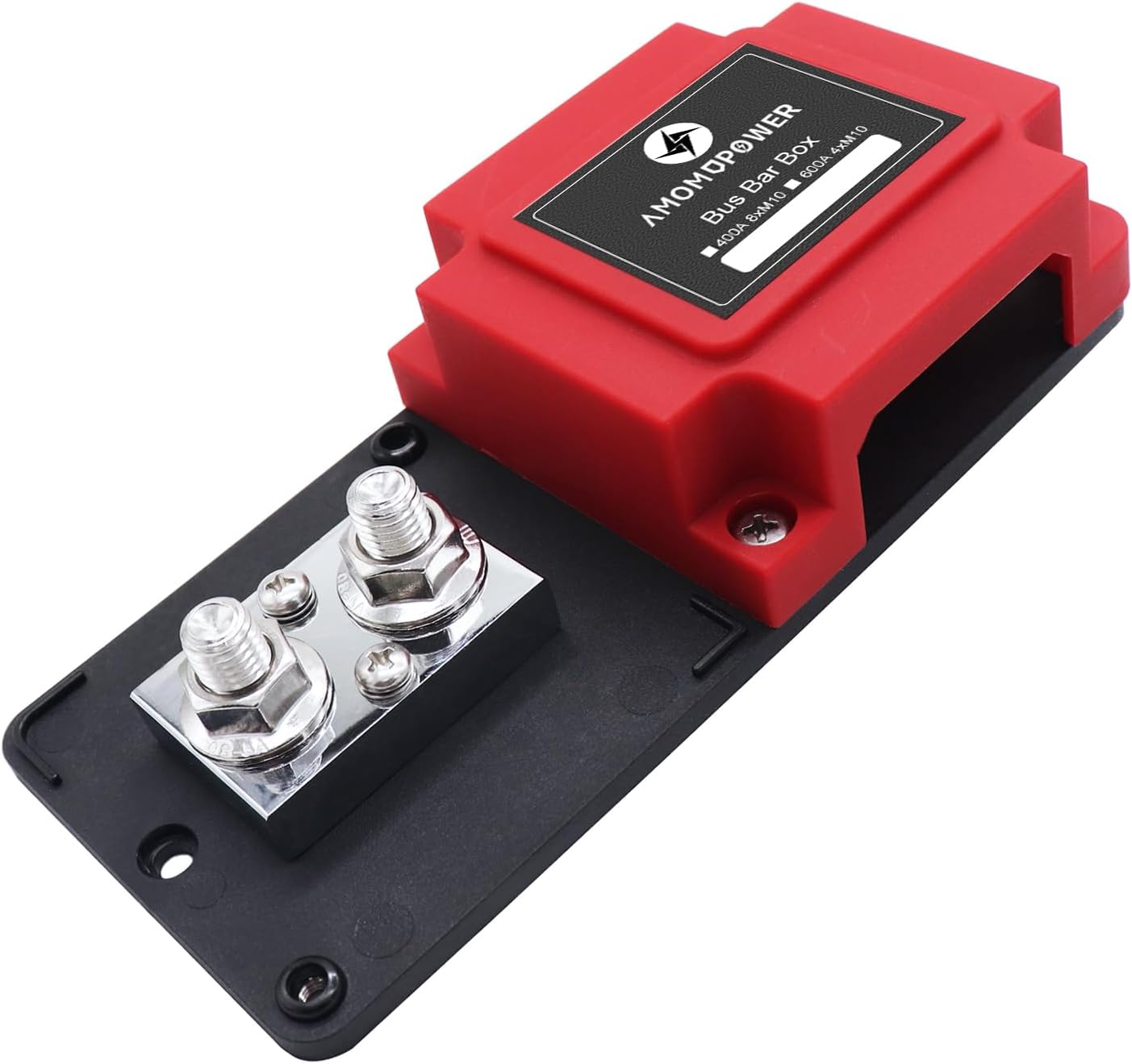 600A 48V Bus Bar Box 4 Stud (3/8 inch) M10 High Current Tin Plated Copper Distribution Block Positive Negative Independent Modules Electrical Battery Ground Buss Bar with Cover for RV Marine