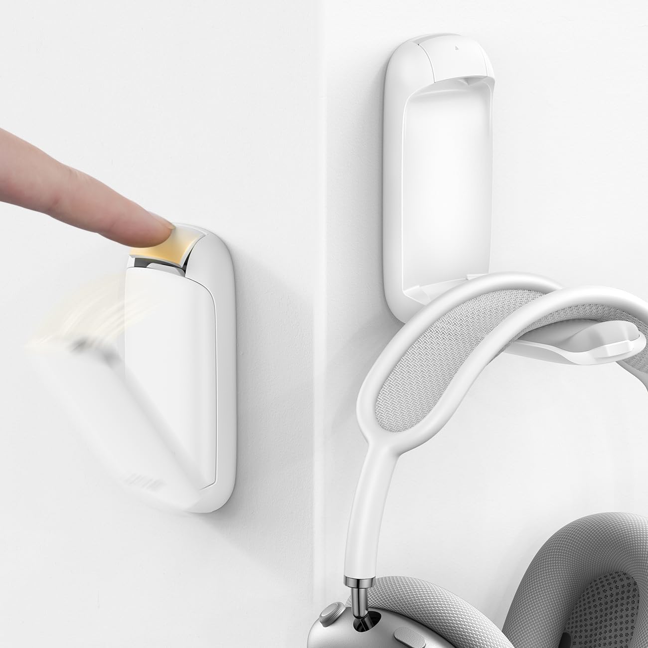 Lamicall Headphone Stand, Sticky Headset Holder - Foldable Headphone Holder Hook Mount, Adhesive Headset Hanger Clip Under Desk, Earphone Clamp for Airpods Max, HyperX, Sennheiser, White