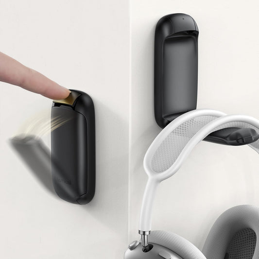 Lamicall Headphone Stand, Sticky Headset Holder - [Foldable & Compact] Headphone Holder Hook Mount, Adhesive Hanger Clip Under Desk, Earphone Clamp for Airpods Max, HyperX, Sennheiser, Black