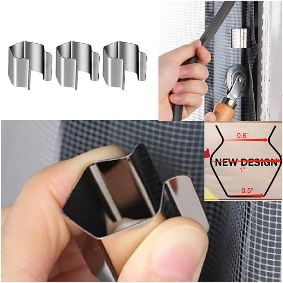 Windows Screen and Screen Door Repair Kit Including Steel/Nylon Roller with Bearing, Spline Removal Hook, Screen Retainer Spline and Screen Clips for Installing Door Window Mesh, 5pcs