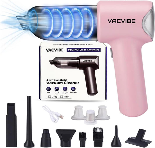 Handheld Car Vacuum Cleaner, 21000PA 4 in 1 Portable Rechargeable Brushless Motor Mini Cordless Car Cleaner, 120W High Power with Multi-Nozzles for Home Office Pet, Present for Girl Women Pink