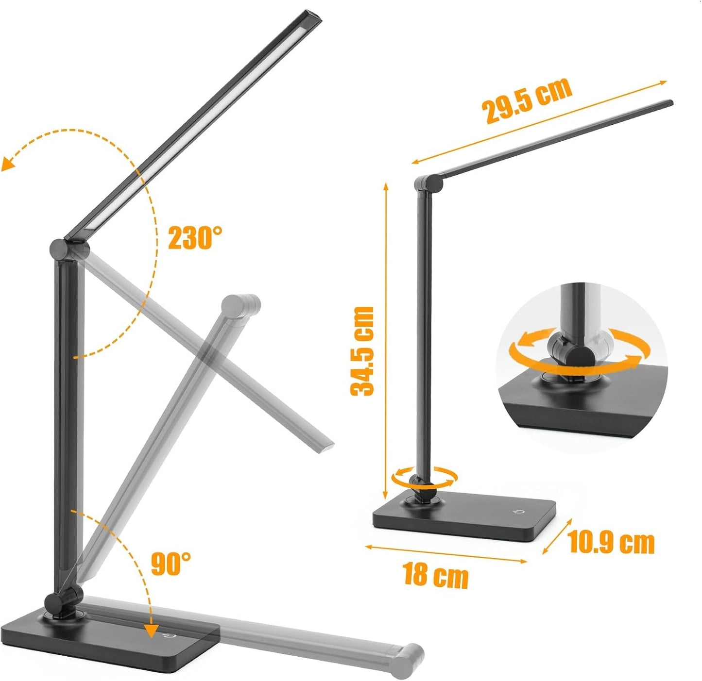 Rechargeable Desk Lamp LED Desk Lamps Eye-Caring Desk Lamps Dimmable Office Lamp with USB Chager Touch Control for Home Office Student Dormitory