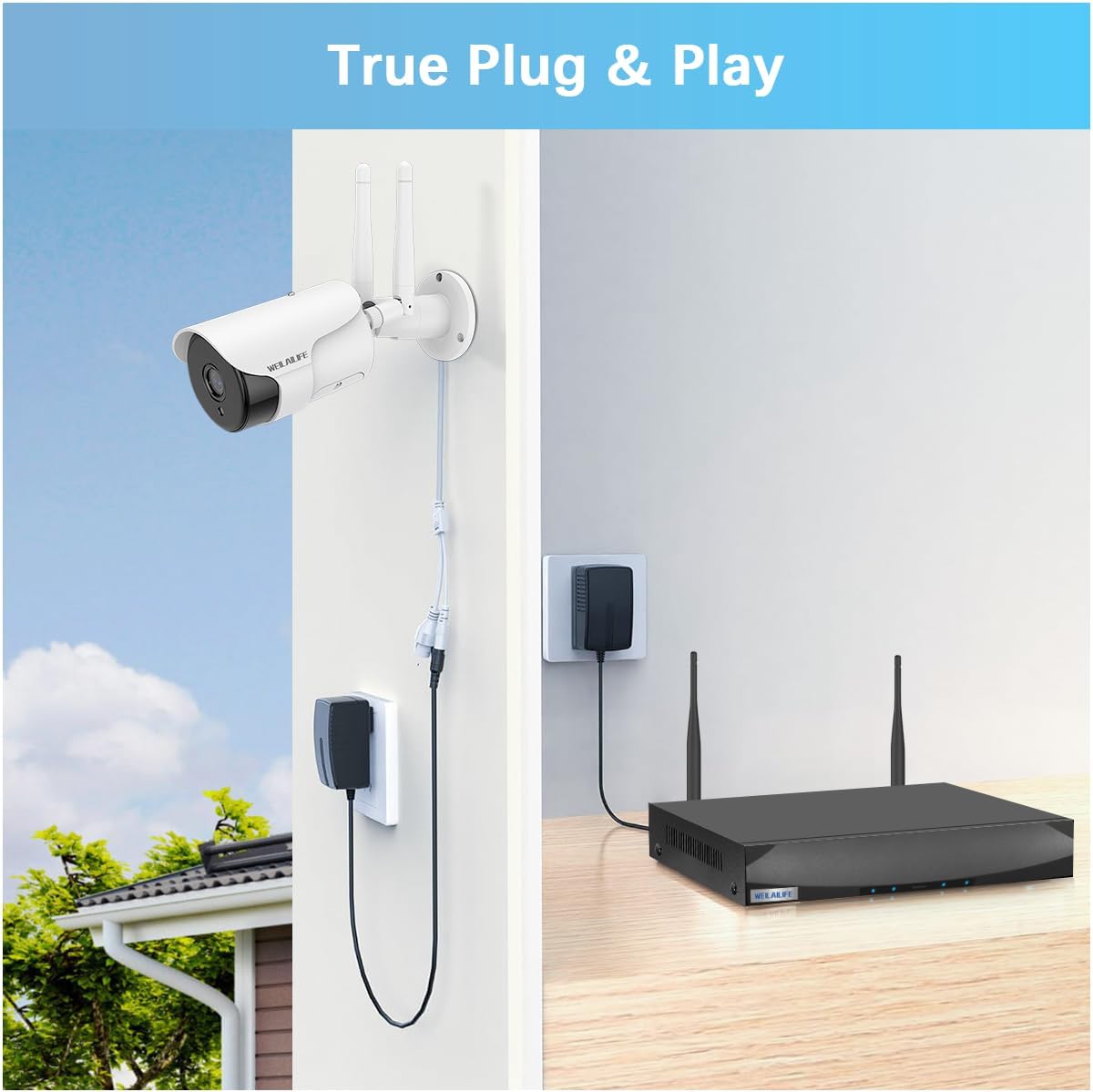 【2-Way Audio & Super Night Vision】 Outdoor Wireless Security Camera System, Wireless DVR System, WiFi Video Surveillance, Home Security Cameras