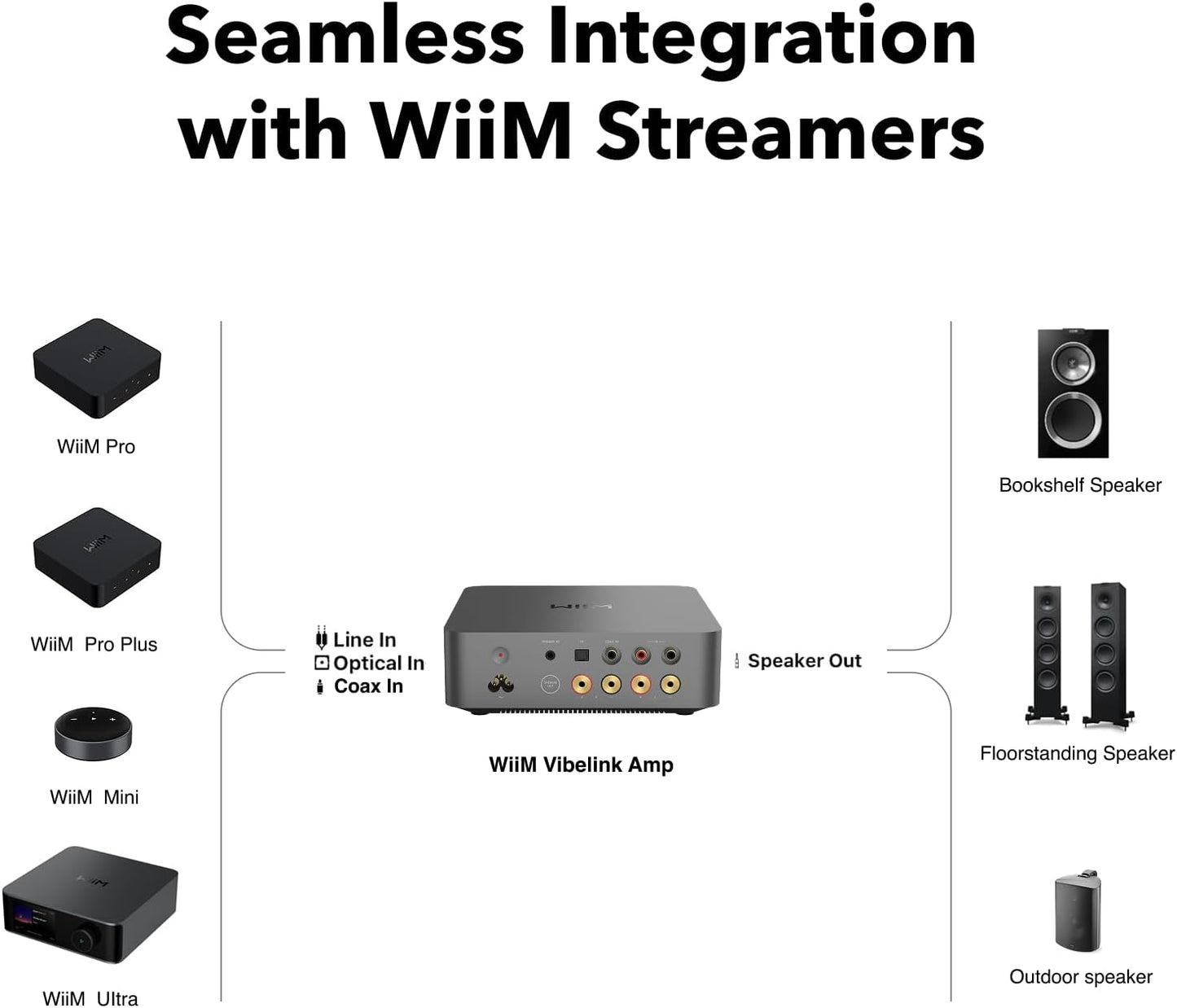 WiiM Vibelink Amp | 100W Power Amplifier with Premium ESS 9039Q2M DAC and TI TPA3255 | Compatible with WiiM Mini, Pro, Pro Plus, and Ultra | RCA, Coax, and Optical Inputs | Space Gray