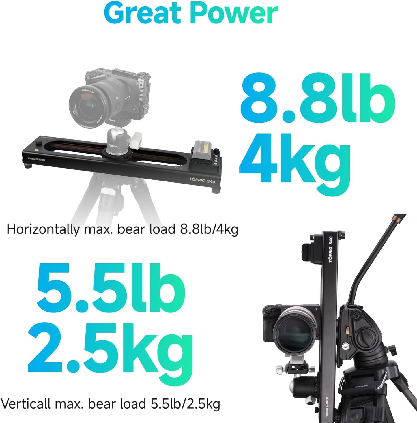 Accsoon Toprig 16inch/40cm Motorized Camera Slider, Button/APP Control Dolly Rail Slider, Speed Adjust/Time-Lapse/120° Panoramic Shooting/Loop Mode, Compatible with DSLR Camera, Gopro, Camcorder (S40)