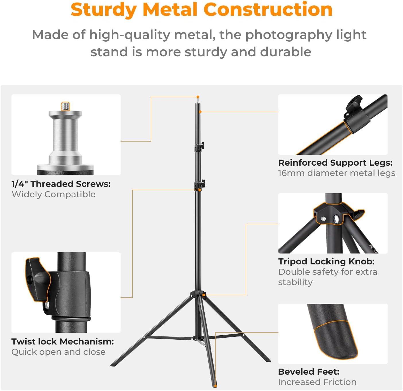 K&F Concept Light Stand for Photography, 9.1ft/2.8M Portable Extendable Photo Video Tripod Stand, Heavy Duty Light Stand Lighting Tripod with 1/4" Screw for Strobe Light/Webcams/Cameras/Softbox