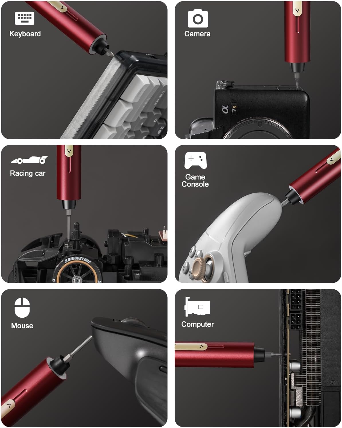 Fanttik E2 Ultra Mini Electric Screwdriver, Cordless Screwdriver, Max 0.6N.m, 50 Magnetic Bits, 5/32'' Hex, Magnetic Storage, Repair Tool for Electronics, Camera, Laptop, and PC Build (Red)