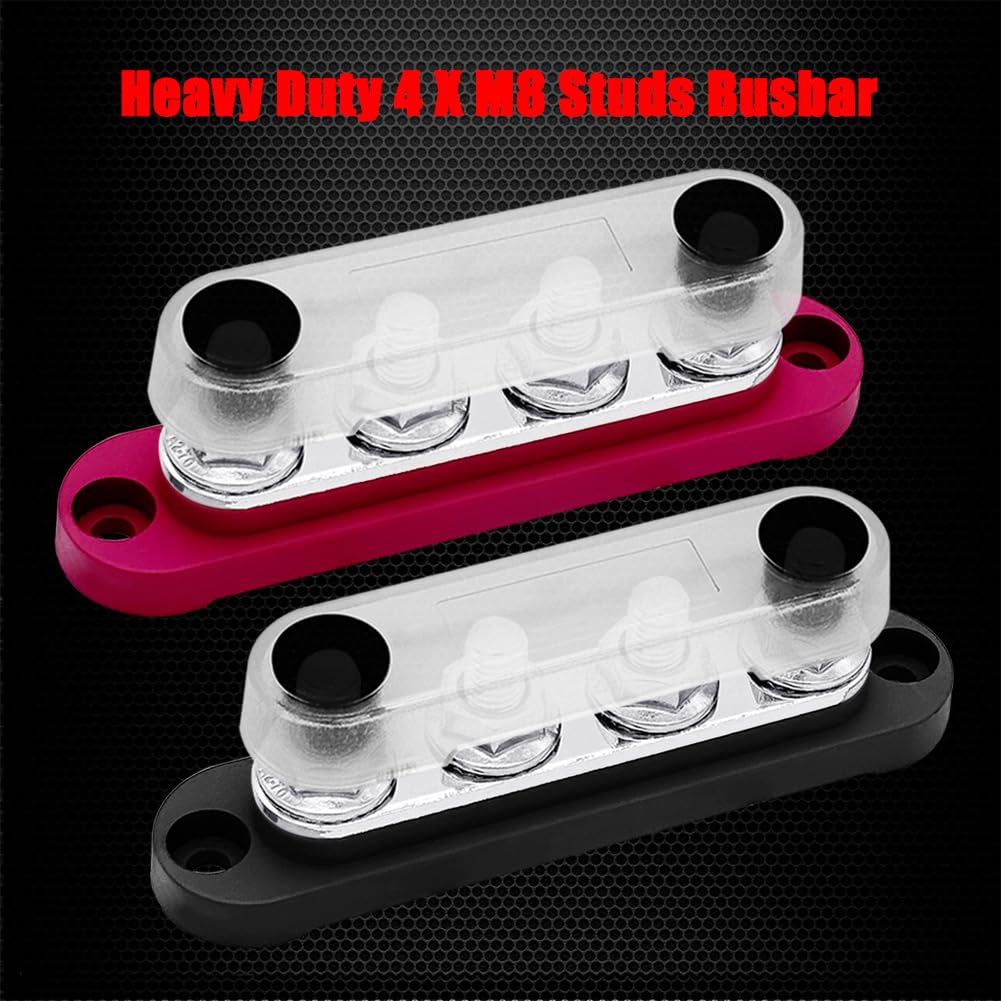 4 x M8 (5/16") Studs Power Distribution Block Bus Bar 12V, Ampper 4.3" 200A Marine BusBar Battery Distribution Block W/Cover for Car Boat Solar (Red & Black)