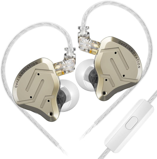 KZ ZSN Pro 2 in-Ear Monitors Headphones Metal Earphones 1BA+1DD Hybrid Technology HiFi Bass Clear Sound IEMs Noise Cancellation Earbuds Wired for Musicians Singer Audiophile(Yellow,with Mic)