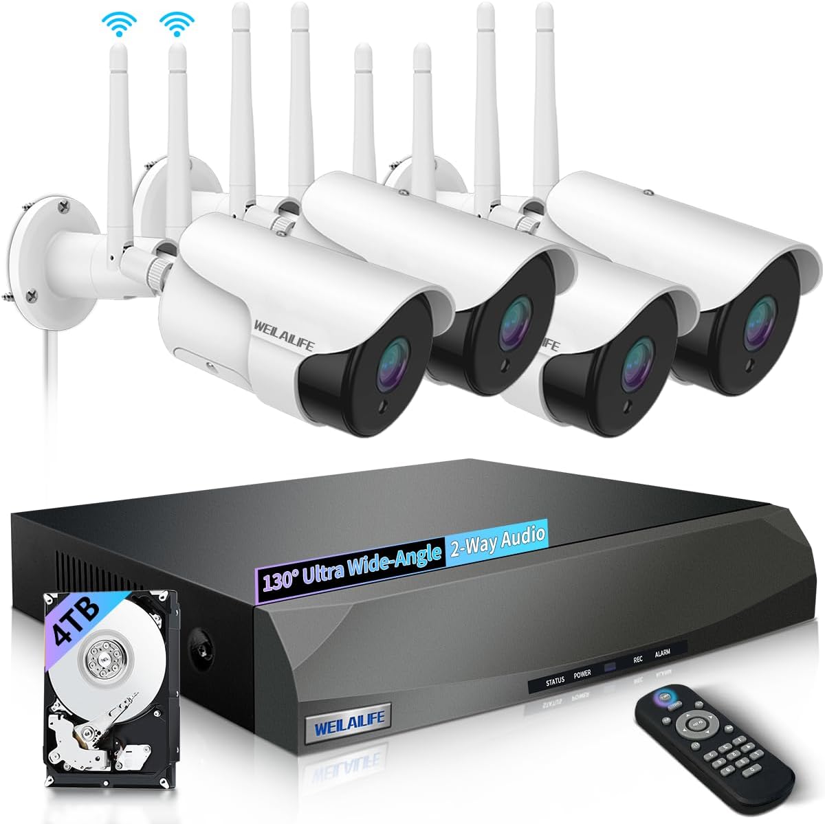 WEILAILIFE 【Dual Antenna Enhanced & 2-Way Audio】 Outdoor Wireless Security Camera System, WiFi Video Surveillance, Wireless Surveillance Camera System, Home Security Cameras