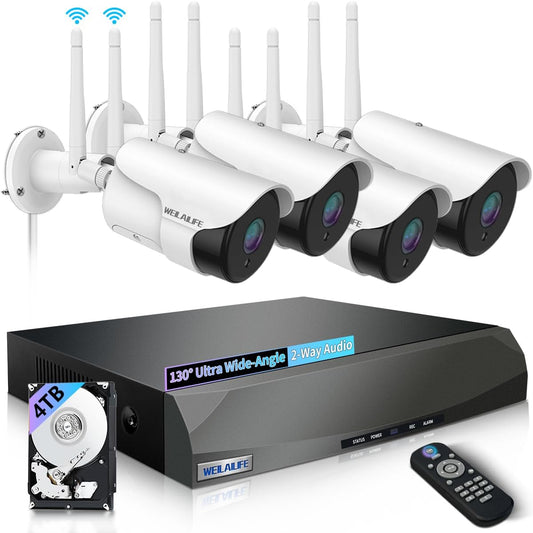 WEILAILIFE 【Dual Antenna Enhanced & 2-Way Audio】 Outdoor Wireless Security Camera System, WiFi Video Surveillance, Wireless Surveillance Camera System, Home Security Cameras