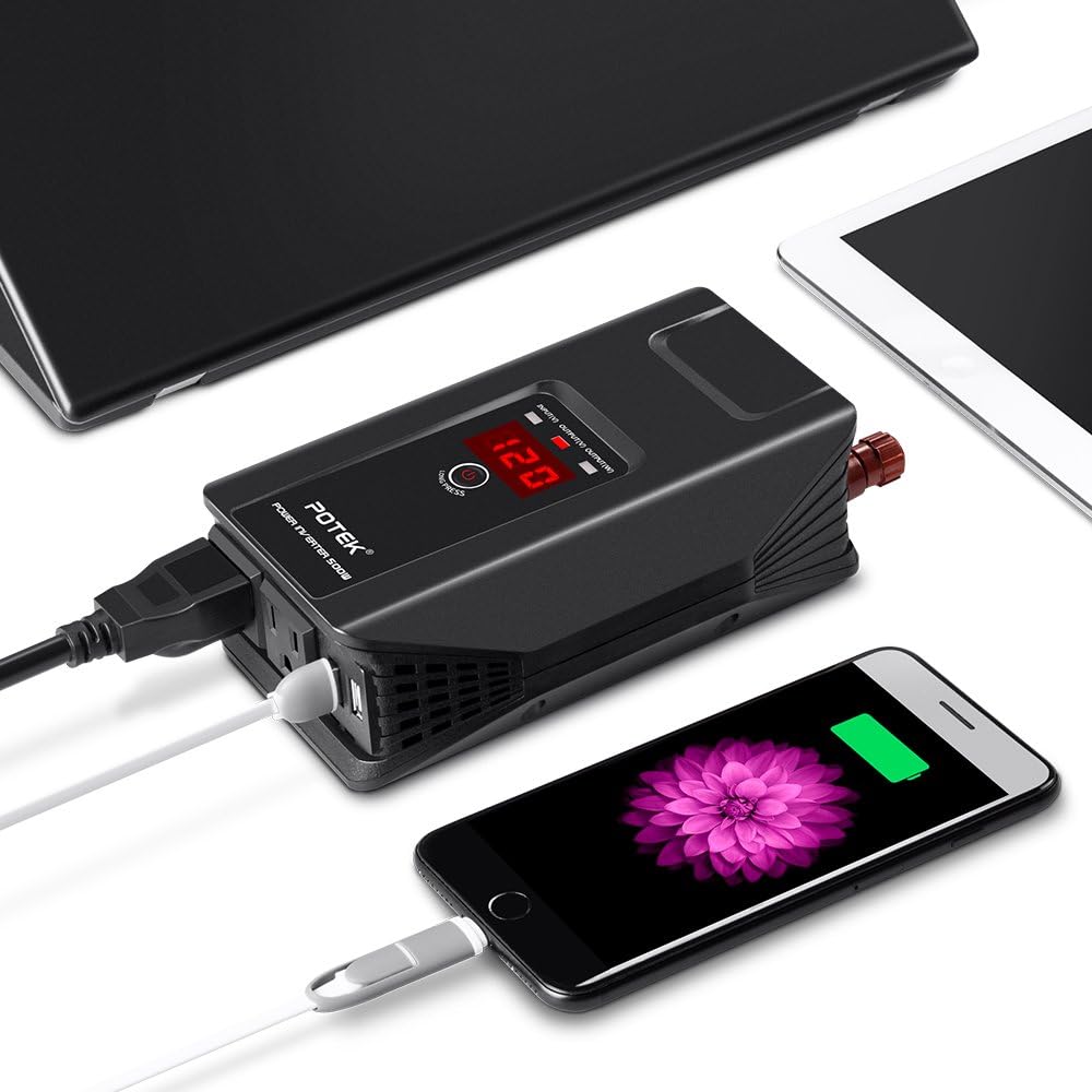 Potek 500w power inverter DC 12V to AC 110V Car Adapter with 2 5V/2A usb charging output