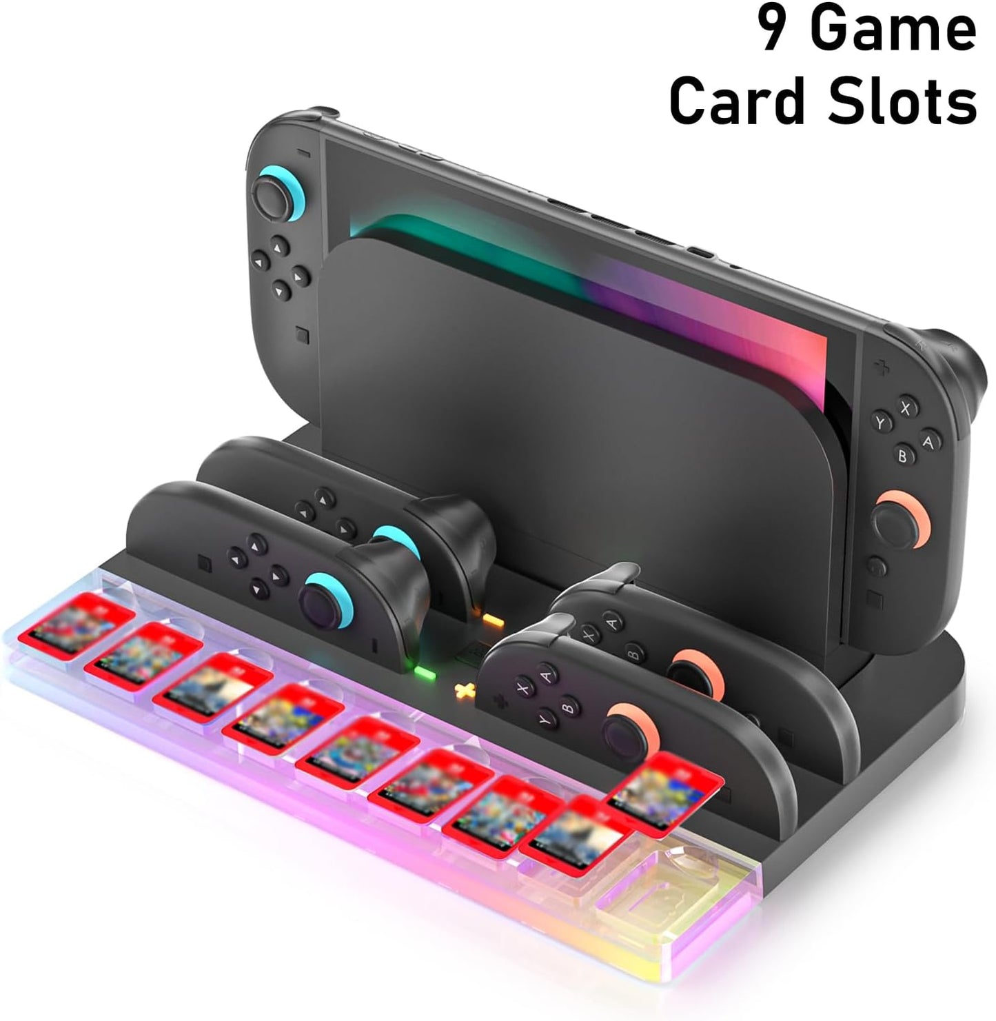 Charger Dock Station for Nintendo Switch 2 Joycon, Switch 2 Charging Dock with RGB Light Mode, Portable Charging Station with 9 Game Slots