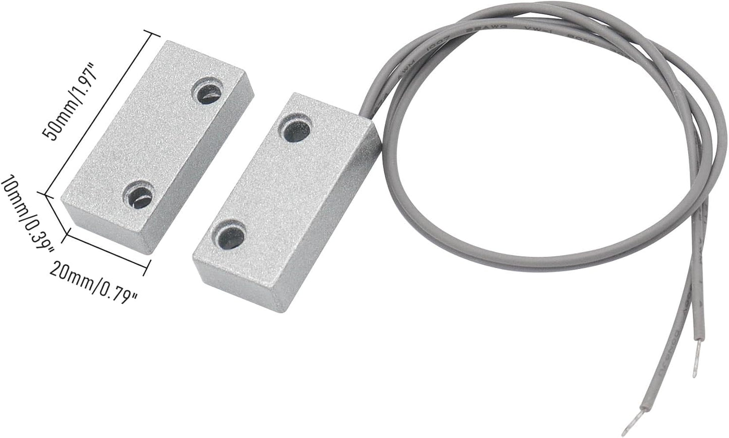 Magnetic Reed Switch Wired Surface Mount Normally Open/Closed NC/NO Contact Sensor Alarm Magnetic Door Switch with 3 Wires, Zinc Alloy Sliver, MC-52