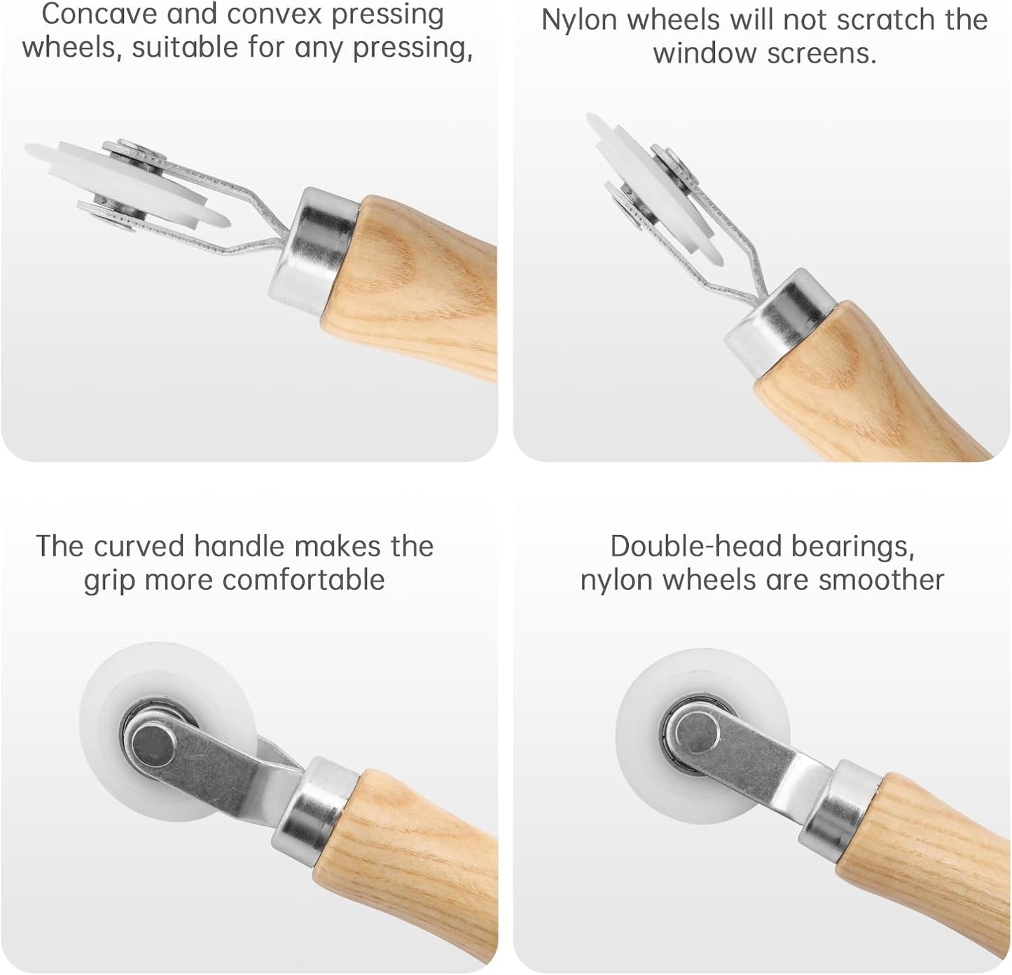 Window Screen Repair Kit, Steel/Nylon Roller Tool with Bearing+8pcs Screen Clips+32ft Screen Spline+Spline Removal Hook, 5 in 1 Screen Roller Tool Kit for Installing Door Mesh Screens