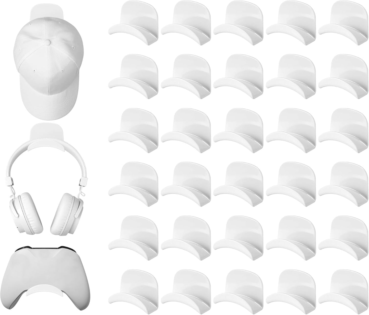 30 Pcs Headset Wall Holder Adhesive Gaming Headset Holder Hooks for Wall Mounting Strong Universal Holder Hooks for Headsets, Game Pads, Hats, Closets, Doors
