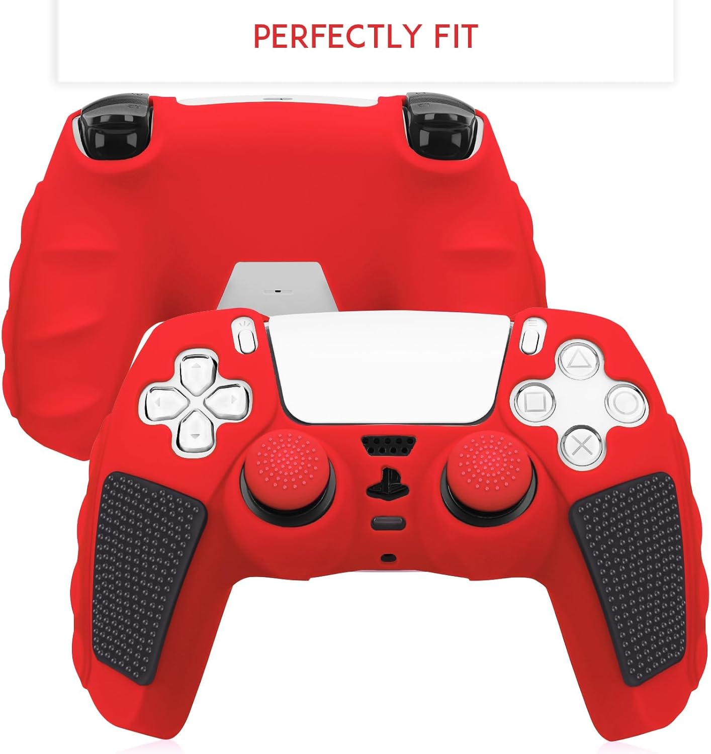 SIKEMAY Anti-Slip PS5 Controller Skin, Soft Thicken Non-Slip Studded Silicone Gel Grip Protective Cover Case for PlayStation 5 Controller Grip, 2 Pack with 8 x Thumb Grip Caps