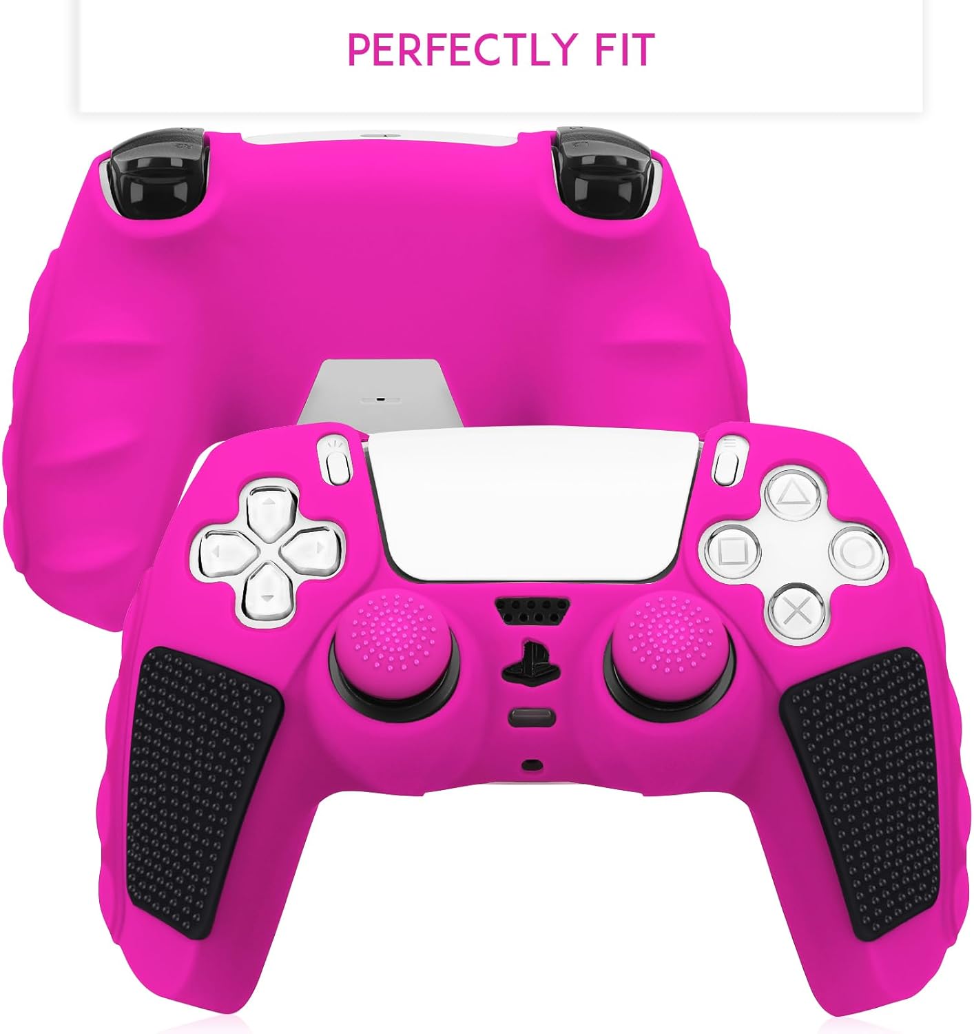 SIKEMAY Anti-Slip PS5 Controller Skin, Soft Thicken Non-Slip Studded Silicone Gel Grip Protective Cover Case for PlayStation 5 Controller Grip, 2 Pack with 8 x Thumb Grip Caps