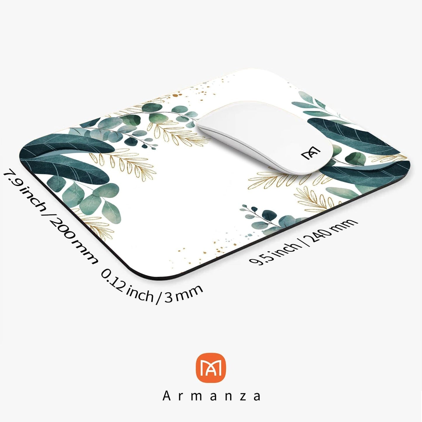 Square Mouse Pad Green Leaves, Personalized Premium-Textured Custom Mouse Mat Design, Washable Mousepad Cloth, Non-Slip Rubber Base Computer Mouse Pads for Wireless Mouse