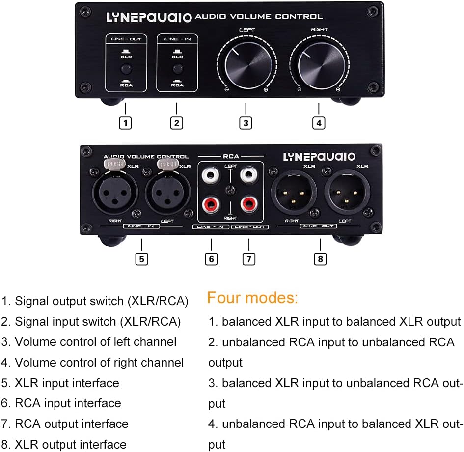 Volume Controller, Audio Volume Control Box, Passive Audio Volume Controller with Fully-Balanced & Single-Ended Mode XLR & RCA Interface for Home Stereo System Pre-Amplifier Speaker