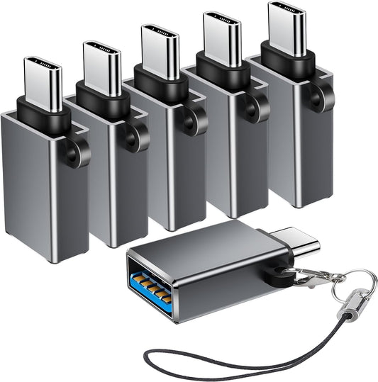 USB C to USB Adapter 6 Pack,Type C to USB Adapter,USBC Male to USBA Female OTG Converter,USBC Adapters for iPhone 16 15,MacBook Pro/Air,iPad Pro,Charger(Grey)