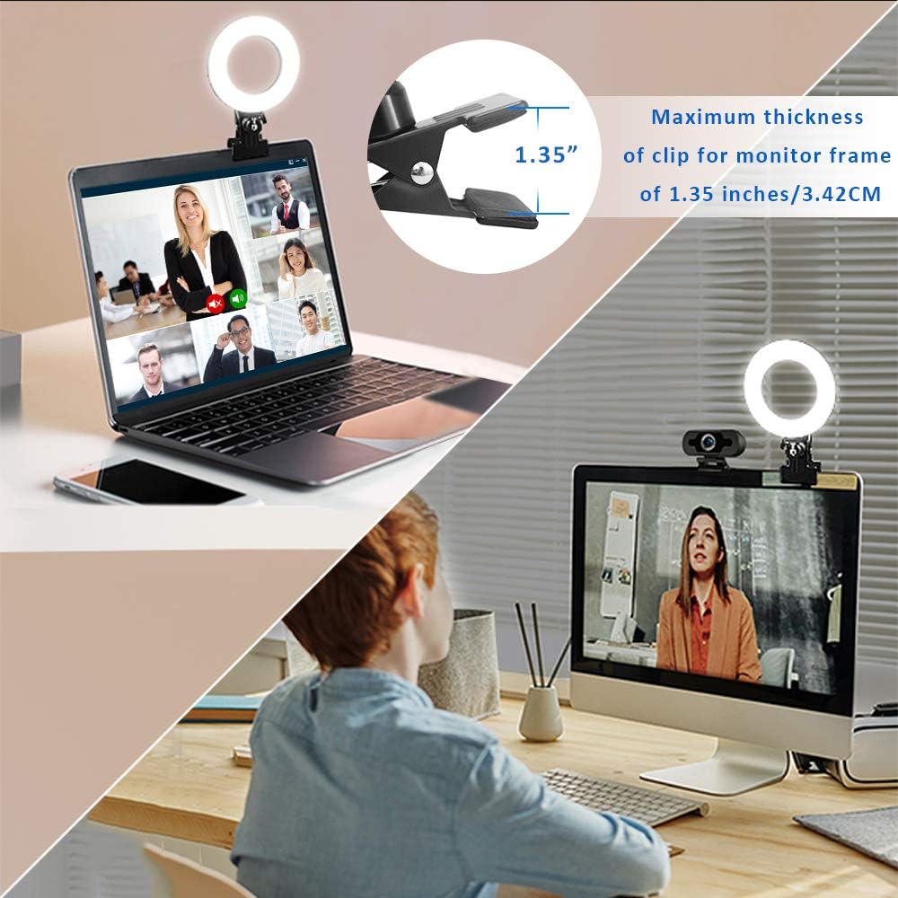 Video Conference Lighting Kit, Ring Light for Monitor Clip On,for Remote Working, Distance Learning,Zoom Call, Self Broadcasting and Live Streaming, Computer Laptop Video Conferencing