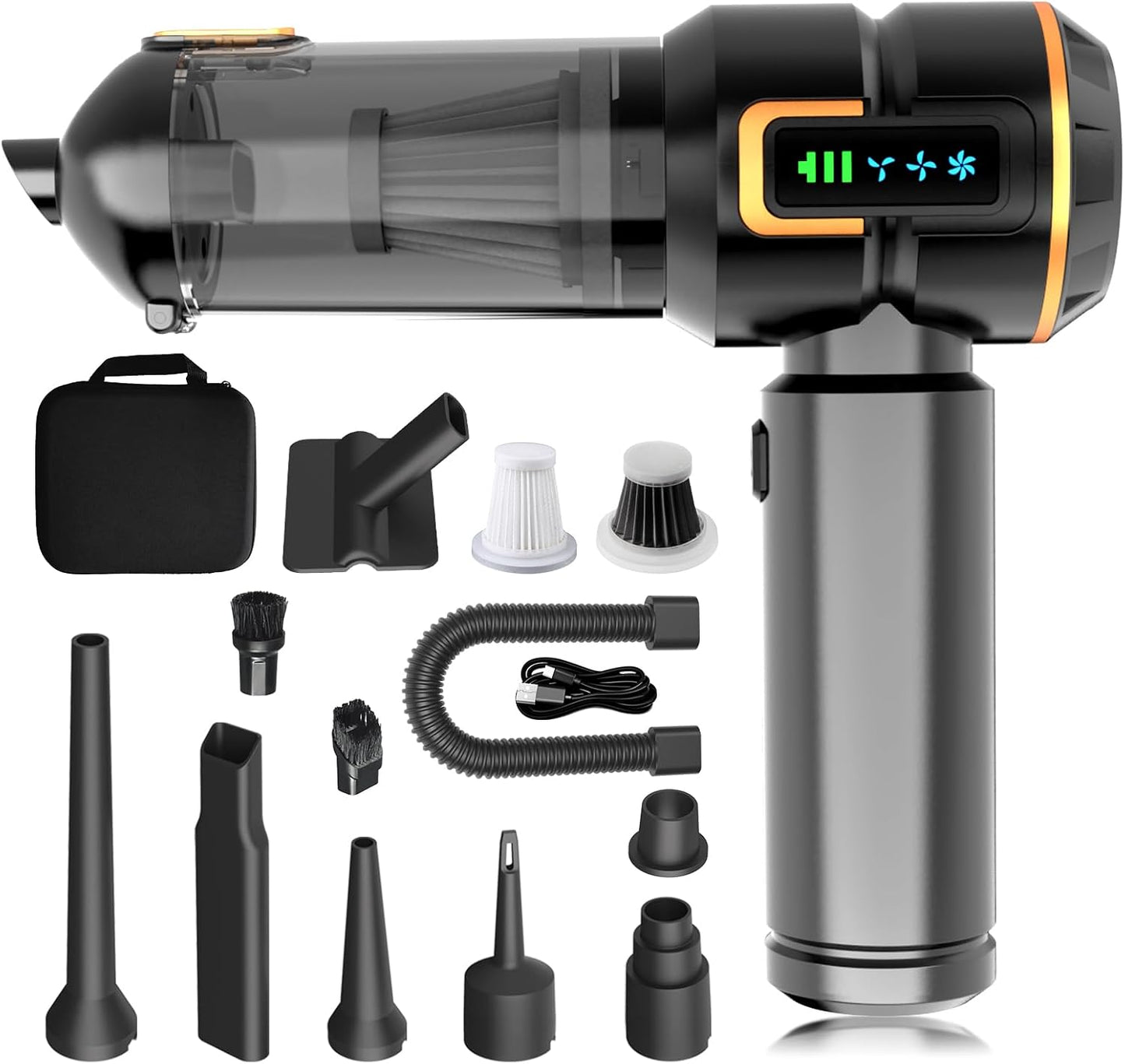 Car Vacuum Cleaner, 22000PA High Power Portable Handheld Car Vacuum & Air Duster, Mini Cordless Vacuum with LED Display, for Home, Office, Camping (Black Golden)