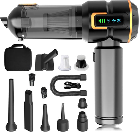 Car Vacuum Cleaner, 22000PA High Power Portable Handheld Car Vacuum & Air Duster, Mini Cordless Vacuum with LED Display, for Home, Office, Camping (Black Golden)