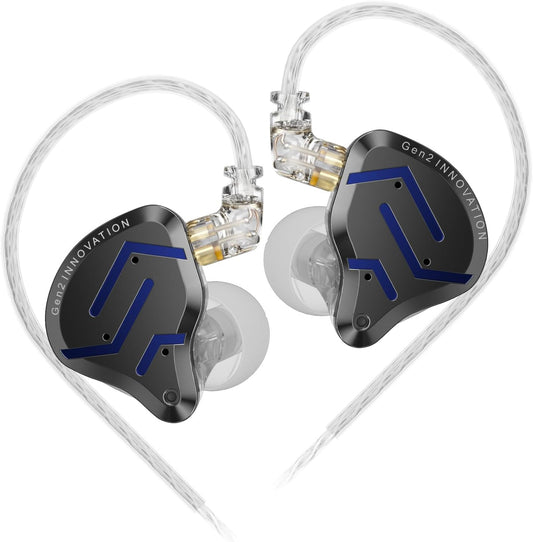 KZ ZSN Pro 2 in-Ear Monitors Headphones Metal Earphones 1BA+1DD Hybrid Technology HiFi Bass Clear Sound IEMs Noise Cancellation Earbuds Wired for Musicians Singer Audiophile(Black,No Mic)
