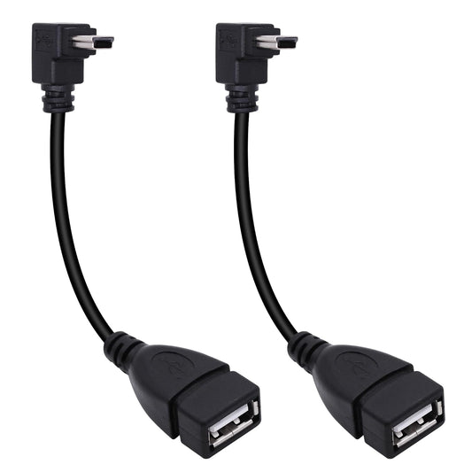 90 Degree Mini USB to USB A OTG Adapter Cable 5.5in Down Angle Mini USB 5-Pin Type B Male to USB Type A Female Adapter Cord for Digital Cameras,Black,14cm(2 Pack,Down)