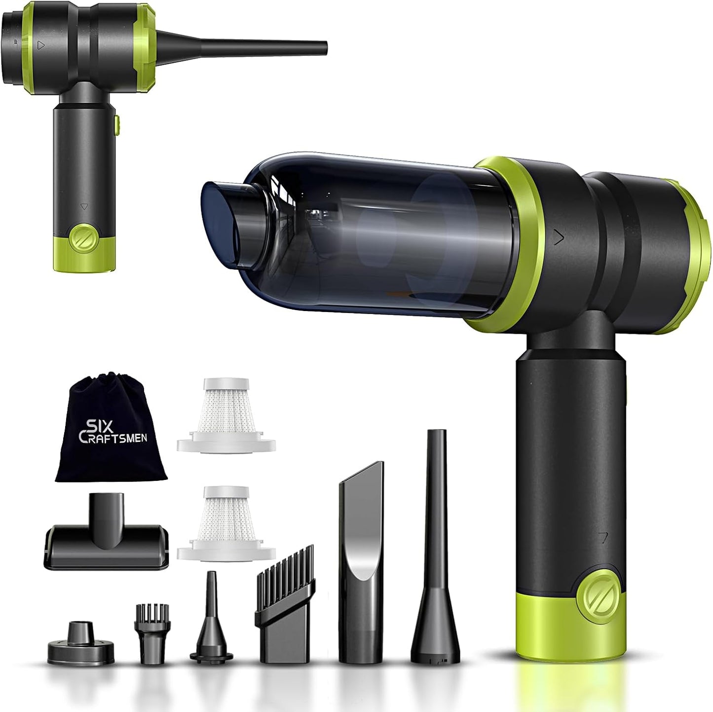 Handheld Car Vacuum with 15000PA Power, 4 in 1 Small Powerful Cordless Vacuum Cleaner & Air Duster with 2000mAh Battery, Rechargeable Portable Mini Hand Held Vacuum for Car,Home,Office,Pet Hair（Green）